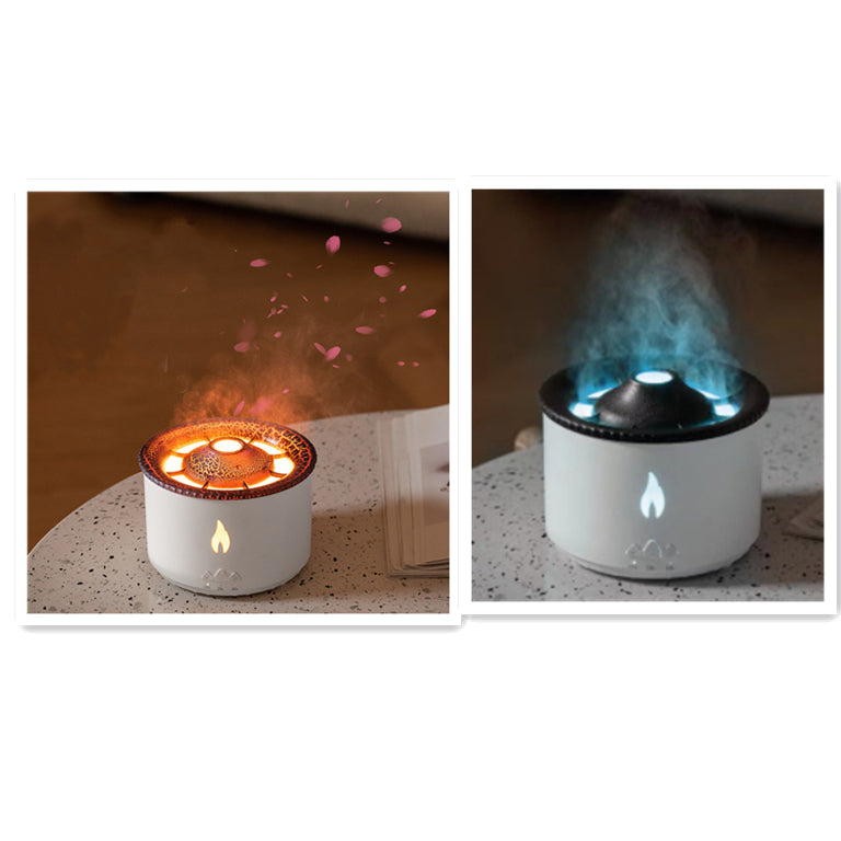 New Two-Color Spray Ring Volcano Humidifier – Aromatherapy Diffuser with LED Flame & Mist Ring Effect