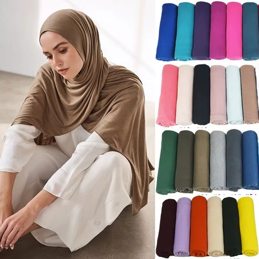 Soft Cotton Jersey Hijab Scarf for Women – Plain Long Muslim Head Wrap, Modest Turban Shawl, Lightweight Jersey Headscarf for Abaya & Everyday Wear