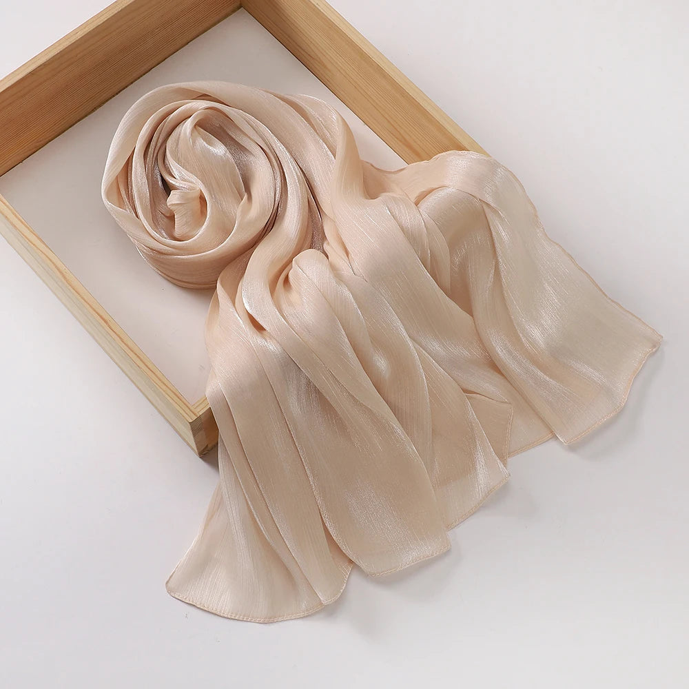 2025 New Women’s Pleated Glitter Shawl – Plain, Shimmering Chiffon Muslim Hijab