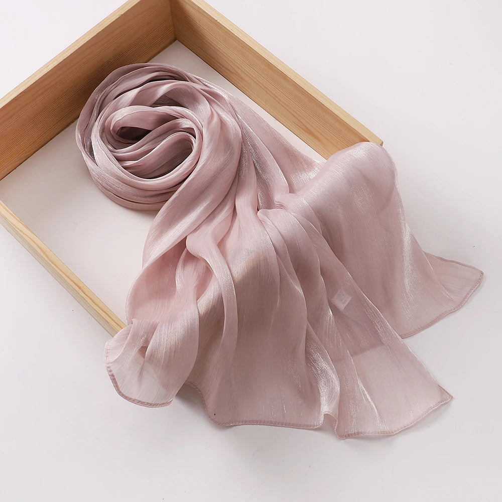 2025 New Women’s Pleated Glitter Shawl – Plain, Shimmering Chiffon Muslim Hijab