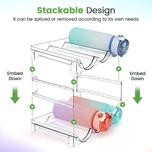 Maximize Your Space & Style – Premium 2-Tier Water Bottle Organizer for a Clutter-Free Life, perfect for kitchens, fridges, or gym areas.
