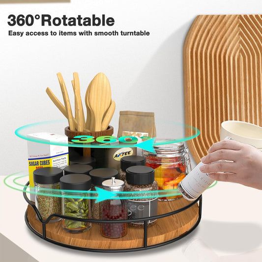 Lazy Lily Turntable Organizer – 9" Carbonized Black Pine Wood Rotating Tray for Pantry, Kitchen Countertop, Fridge, or Cabinet