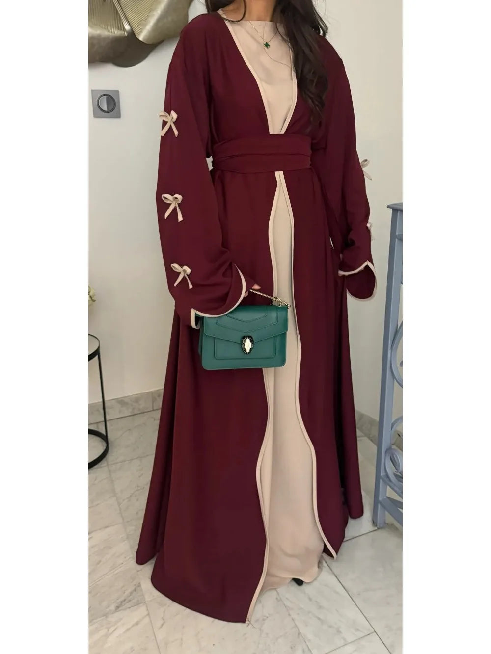 2025 Bow Abaya Dress – Elegant Women’s Cardigan Kaftan | Moroccan Dubai Style Modest Party Wear Jalabiya Robe