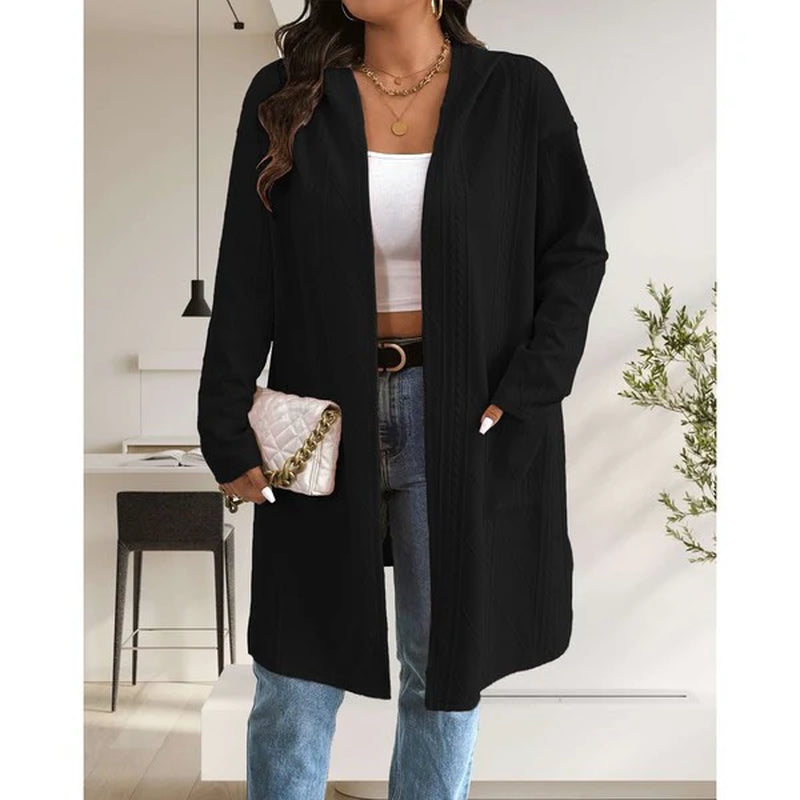 Women’s Long Cable Knit Cardigan – Cozy Open Front Sweater, Layering Knitwear