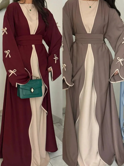 2025 Bow Abaya Dress – Elegant Women’s Cardigan Kaftan | Moroccan Dubai Style Modest Party Wear Jalabiya Robe