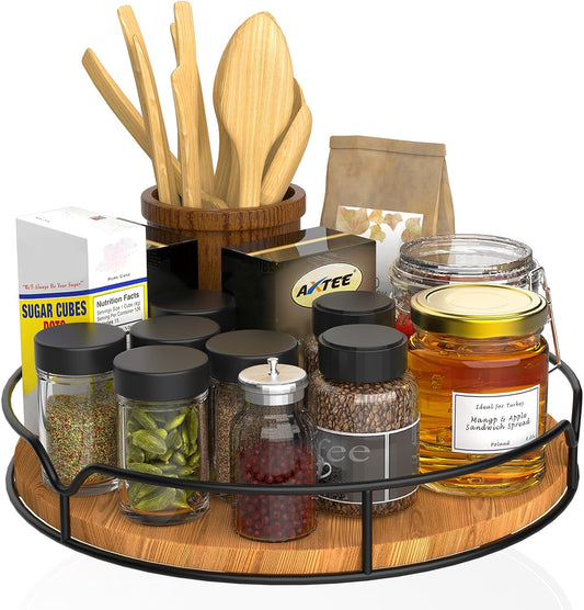 Lazy Lily Turntable Organizer – 9" Carbonized Black Pine Wood Rotating Tray for Pantry, Kitchen Countertop, Fridge, or Cabinet