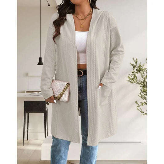 Women’s Long Cable Knit Cardigan – Cozy Open Front Sweater, Layering Knitwear
