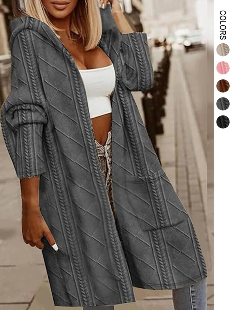 Women’s Long Cable Knit Cardigan – Cozy Open Front Sweater, Layering Knitwear