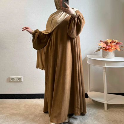 Winter Corduroy Abaya Dubai – Luxury Modest Dress, Elegant Muslim Kaftan for Women, Plus Size Arab Fashion.