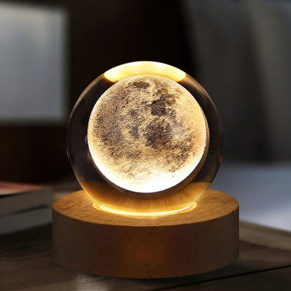 3D Crystal Ball Night Light – Glowing Moon, Galaxy & Astronaut Design, USB Planet Table Lamp, Ambient Atmosphere Light for Bedroom, Kids Gifts