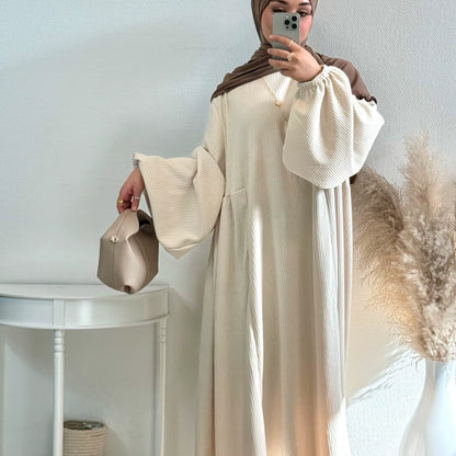 Winter Corduroy Abaya Dubai – Luxury Modest Dress, Elegant Muslim Kaftan for Women, Plus Size Arab Fashion.