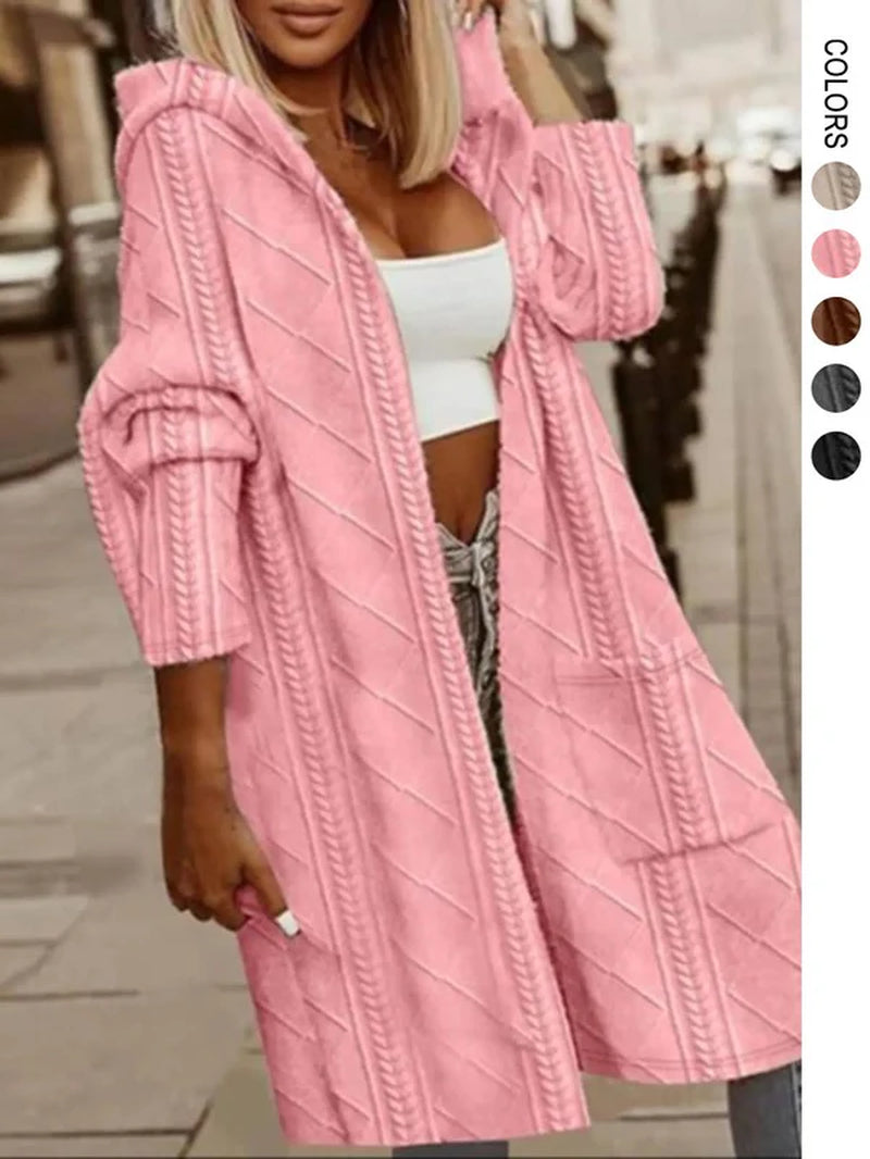Women’s Long Cable Knit Cardigan – Cozy Open Front Sweater, Layering Knitwear