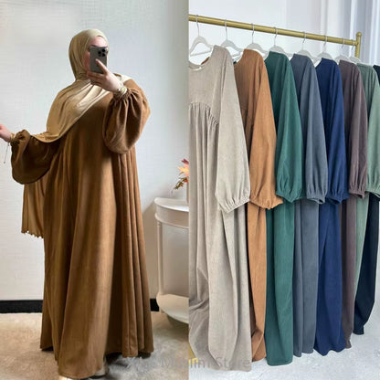 Winter Corduroy Abaya Dubai – Luxury Modest Dress, Elegant Muslim Kaftan for Women, Plus Size Arab Fashion.