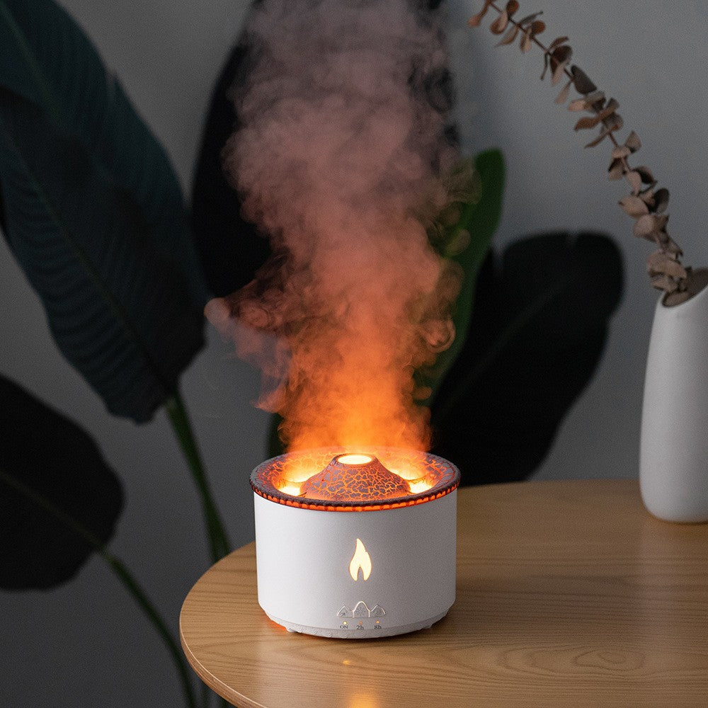 New Two-Color Spray Ring Volcano Humidifier – Aromatherapy Diffuser with LED Flame & Mist Ring Effect