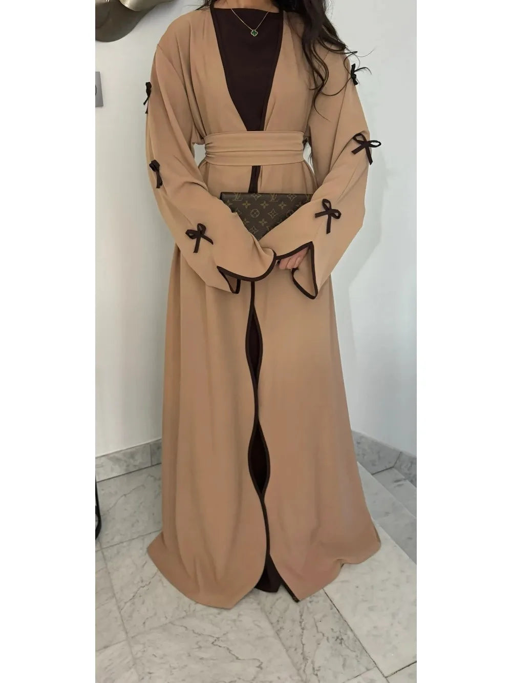2025 Bow Abaya Dress – Elegant Women’s Cardigan Kaftan | Moroccan Dubai Style Modest Party Wear Jalabiya Robe