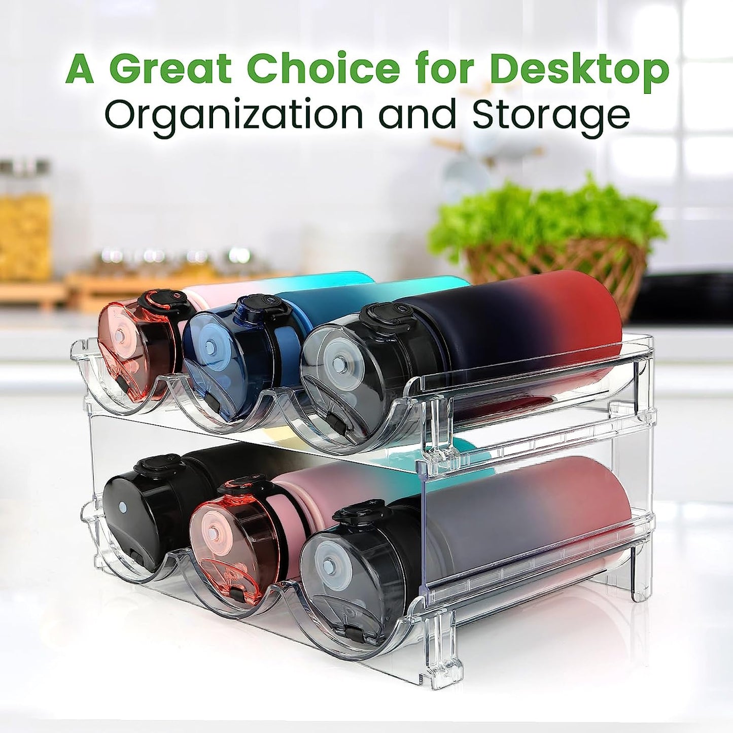 Maximize Your Space & Style – Premium 2-Tier Water Bottle Organizer for a Clutter-Free Life, perfect for kitchens, fridges, or gym areas.