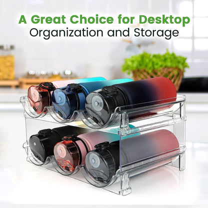 Maximize Your Space & Style – Premium 2-Tier Water Bottle Organizer for a Clutter-Free Life, perfect for kitchens, fridges, or gym areas.