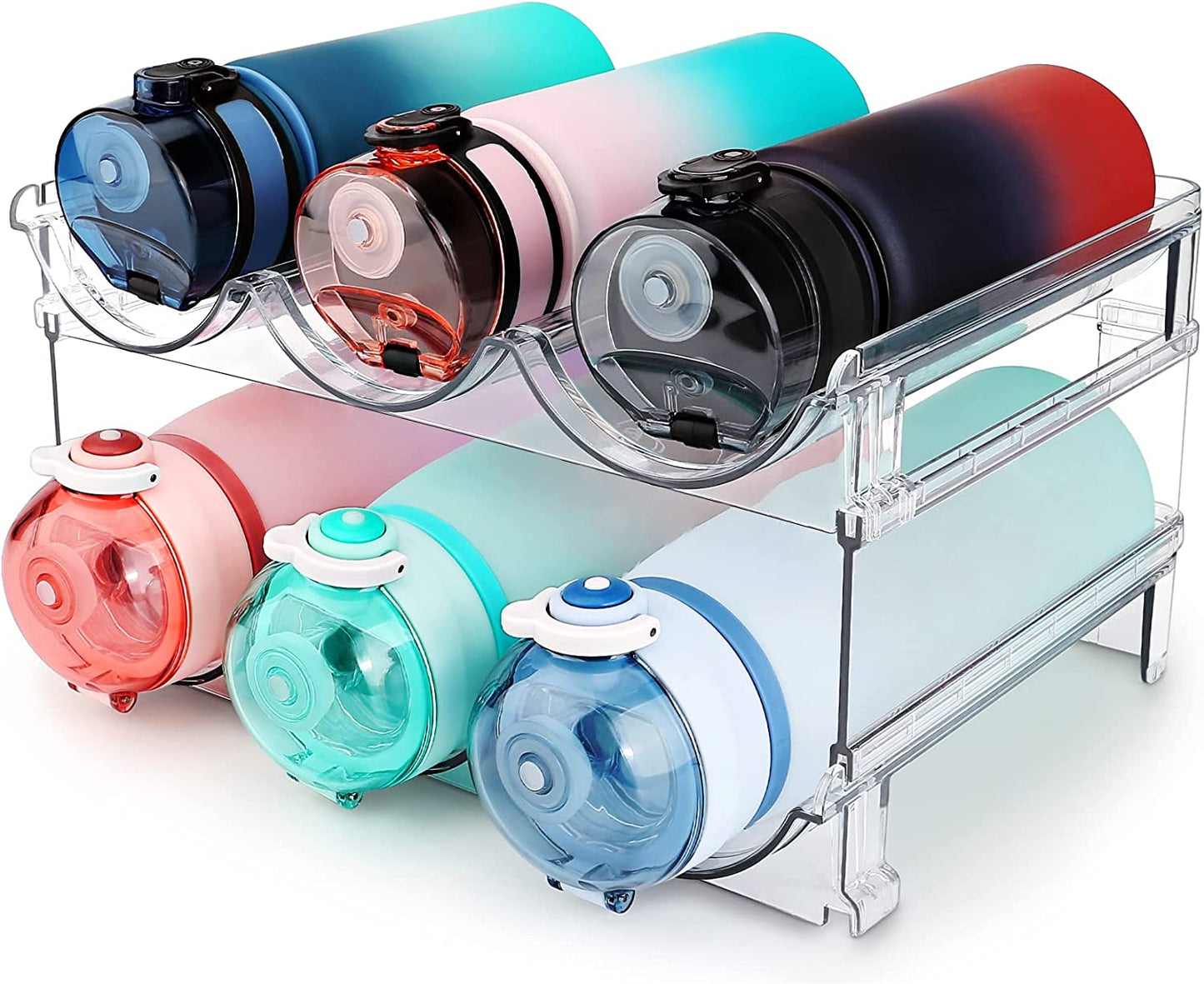 Maximize Your Space & Style – Premium 2-Tier Water Bottle Organizer for a Clutter-Free Life, perfect for kitchens, fridges, or gym areas.