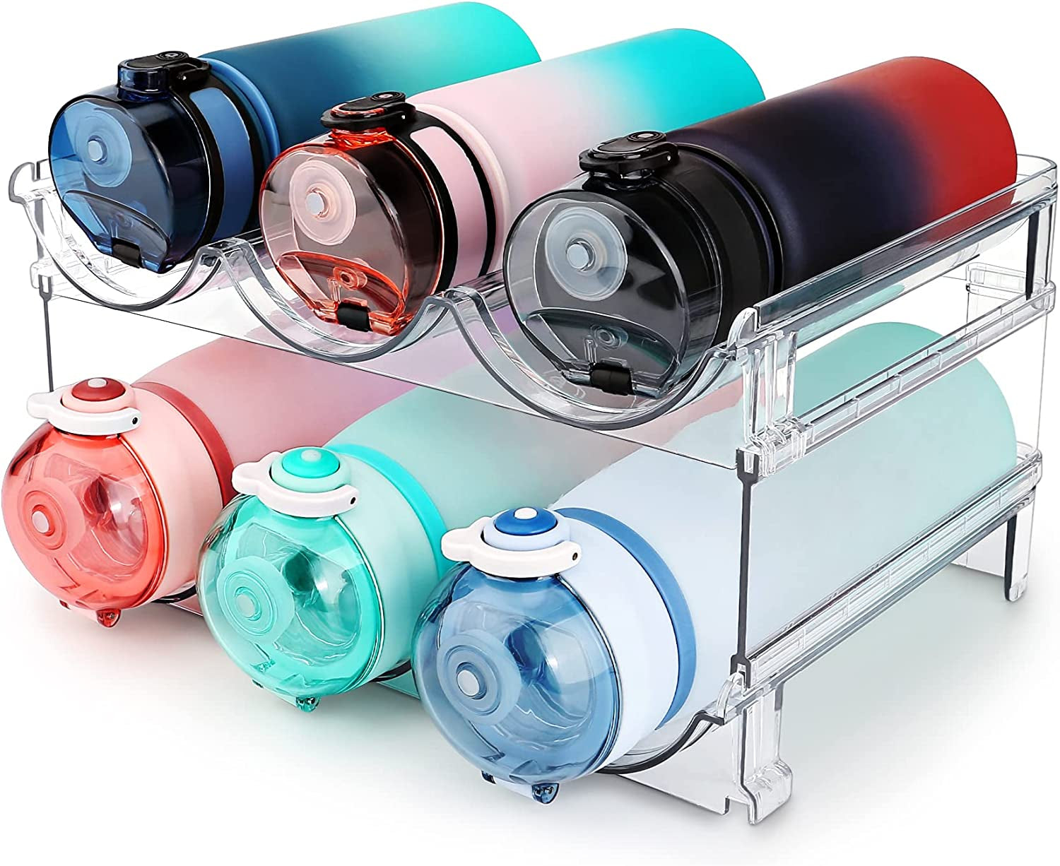Maximize Your Space & Style – Premium 2-Tier Water Bottle Organizer for a Clutter-Free Life, perfect for kitchens, fridges, or gym areas.