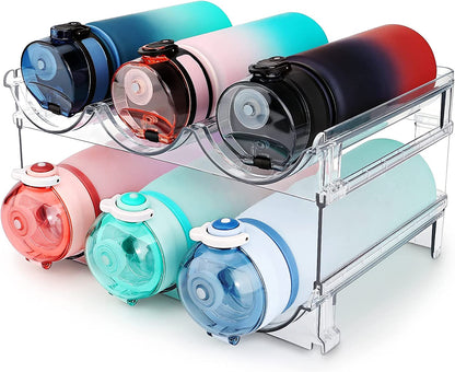 Maximize Your Space & Style – Premium 2-Tier Water Bottle Organizer for a Clutter-Free Life, perfect for kitchens, fridges, or gym areas.