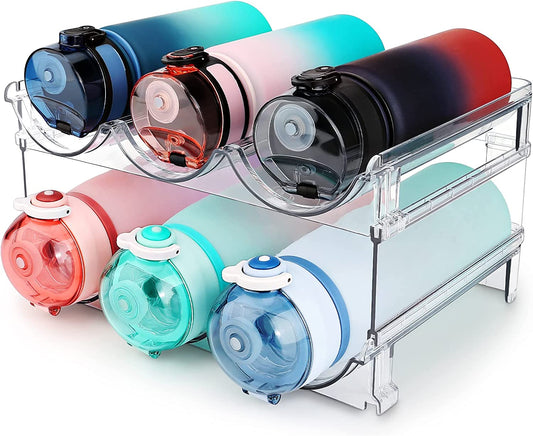 Maximize Your Space & Style – Premium 2-Tier Water Bottle Organizer for a Clutter-Free Life, perfect for kitchens, fridges, or gym areas.