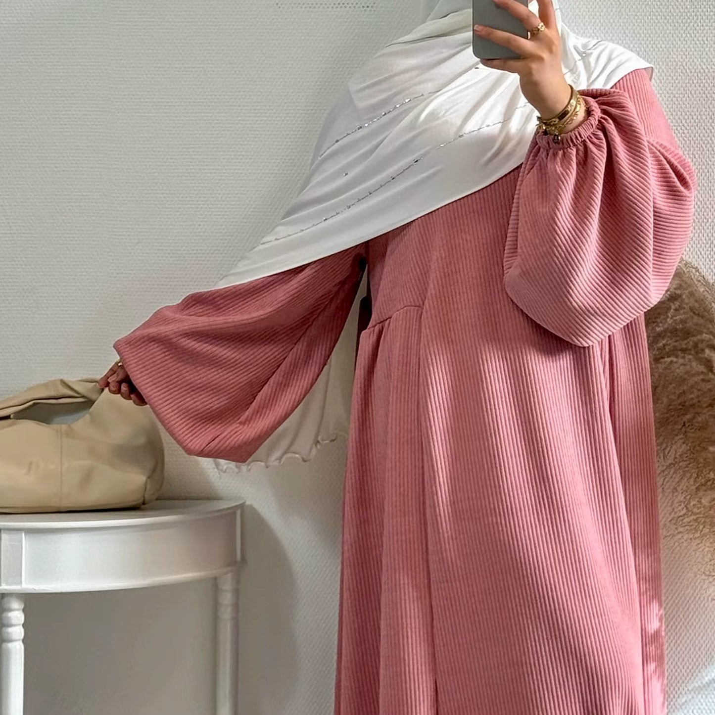 Winter Corduroy Abaya Dubai – Luxury Modest Dress, Elegant Muslim Kaftan for Women, Plus Size Arab Fashion.