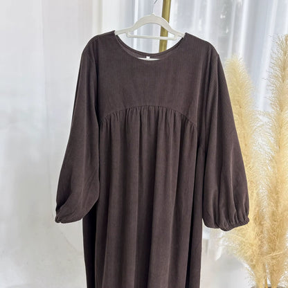 Winter Corduroy Abaya Dubai – Luxury Modest Dress, Elegant Muslim Kaftan for Women, Plus Size Arab Fashion.
