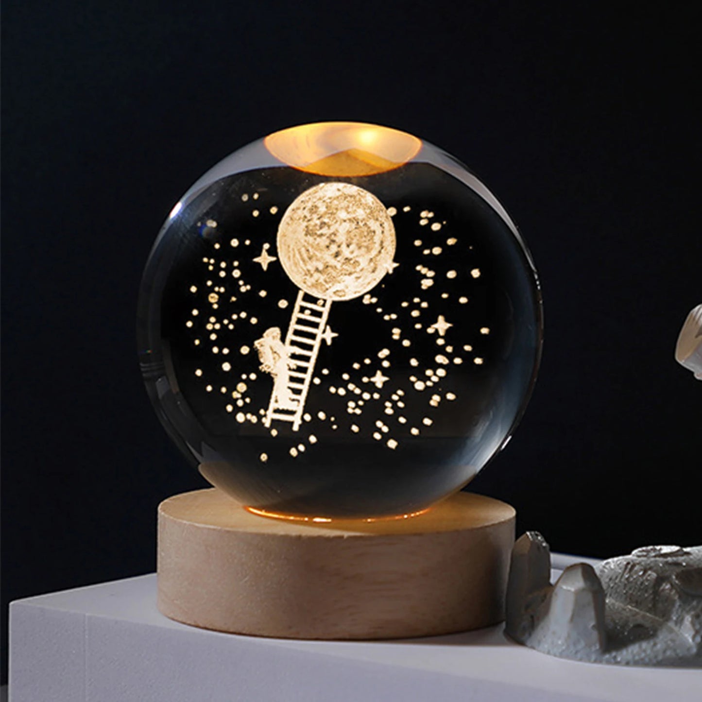 3D Crystal Ball Night Light – Glowing Moon, Galaxy & Astronaut Design, USB Planet Table Lamp, Ambient Atmosphere Light for Bedroom, Kids Gifts
