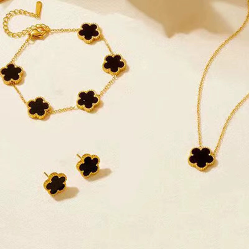 ATLASORA Elegant 3-Piece Stainless Steel Plum Blossom Jewelry Set – Necklace, Bracelet & Earrings