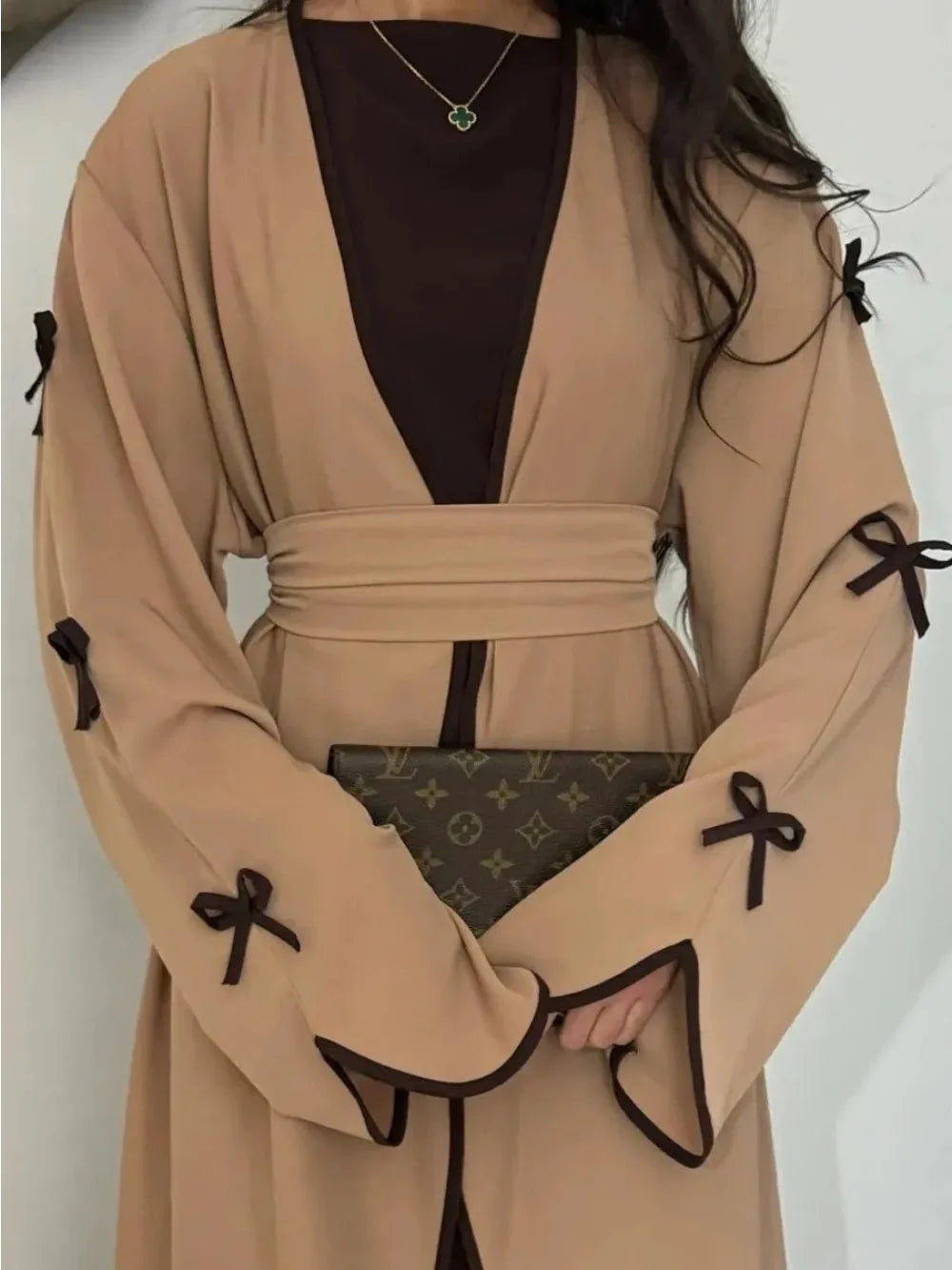 2025 Bow Abaya Dress – Elegant Women’s Cardigan Kaftan | Moroccan Dubai Style Modest Party Wear Jalabiya Robe