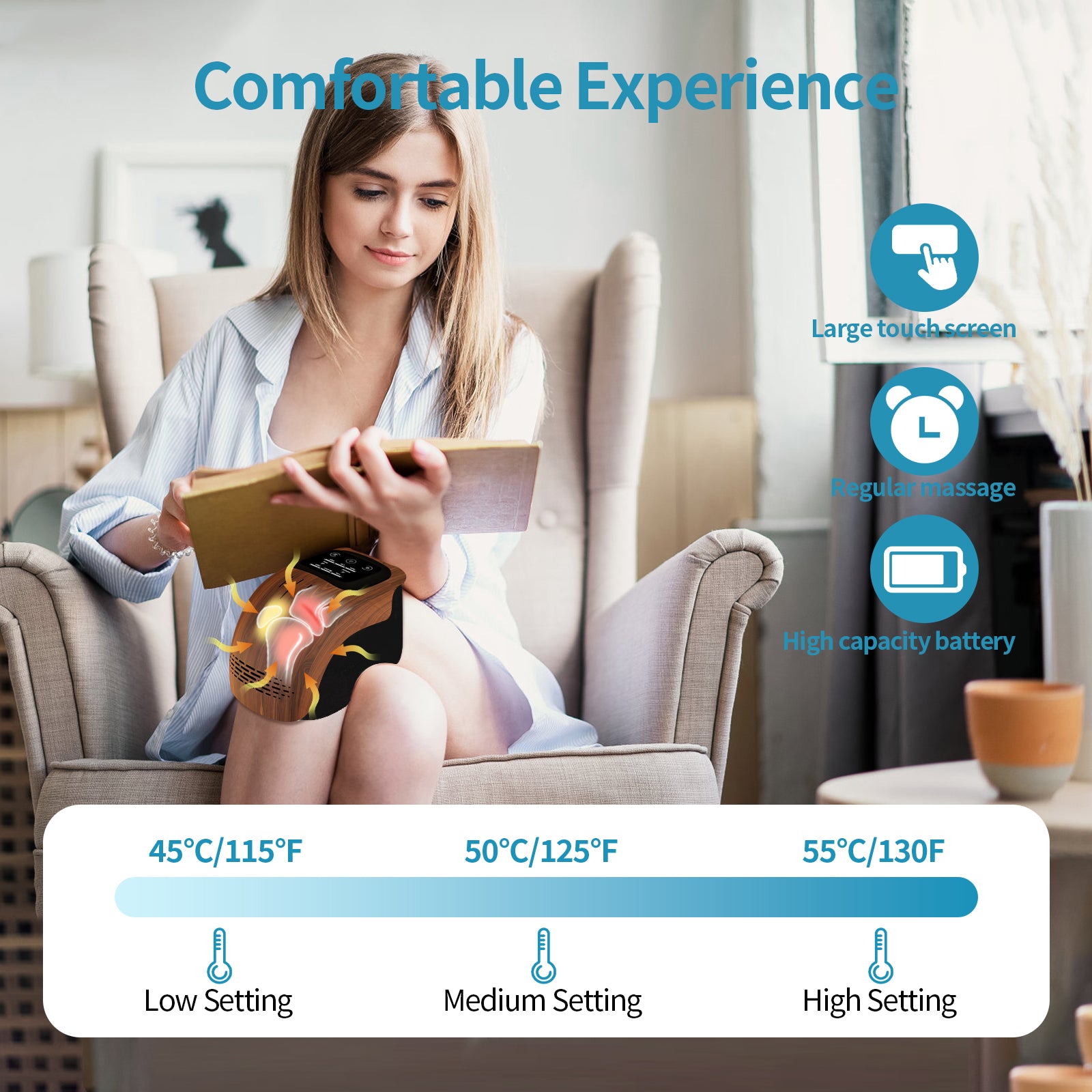 Intelligent Electric Home use Heated Knee Massager – Rechargeable Kneading, Infrared Therapy & Vibration Pain Relief Device