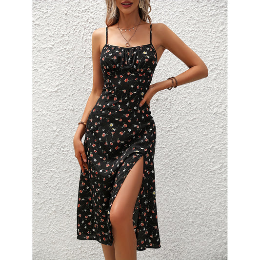 New Polka Dot Print Suspender Dress – 2025 Summer Trend Split Long Dress for Women