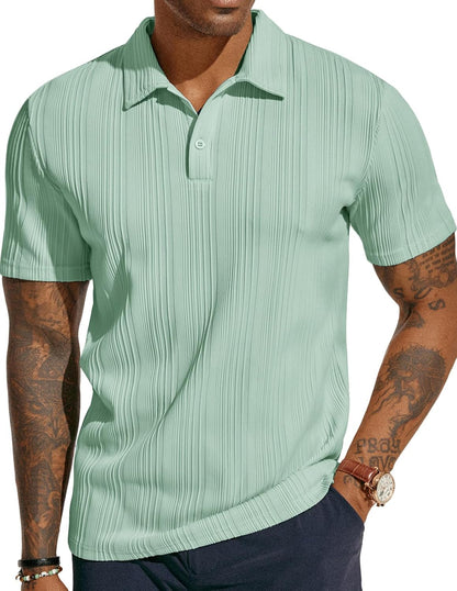 ATLASORA Men's Summer Textured Knit Polo Shirt – Regular Fit, Stretchy & Stylish for Golf or Casual Wear