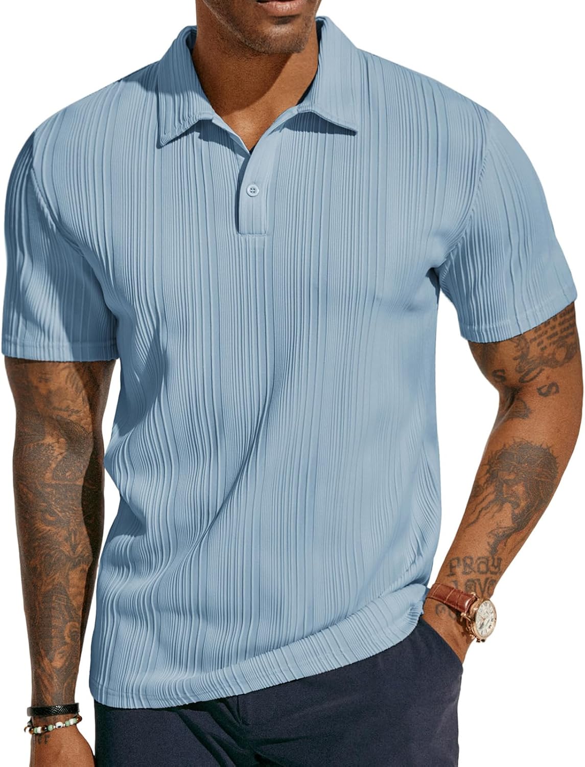 ATLASORA Men's Summer Textured Knit Polo Shirt – Regular Fit, Stretchy & Stylish for Golf or Casual Wear