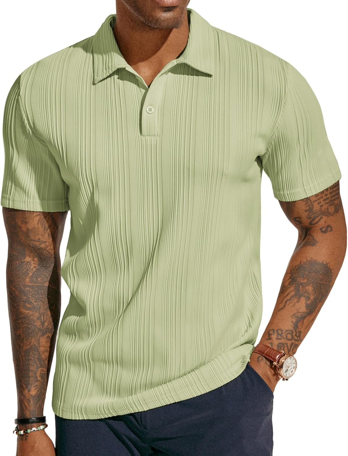 ATLASORA Men's Summer Textured Knit Polo Shirt – Regular Fit, Stretchy & Stylish for Golf or Casual Wear