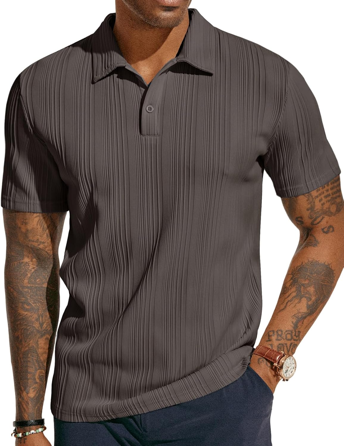 ATLASORA Men's Summer Textured Knit Polo Shirt – Regular Fit, Stretchy & Stylish for Golf or Casual Wear