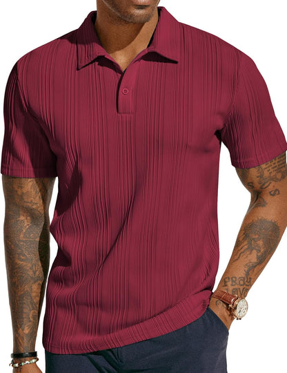 ATLASORA Men's Summer Textured Knit Polo Shirt – Regular Fit, Stretchy & Stylish for Golf or Casual Wear