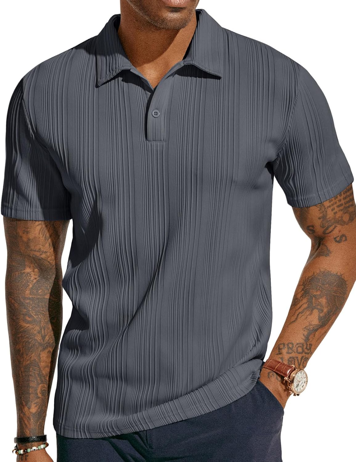ATLASORA Men's Summer Textured Knit Polo Shirt – Regular Fit, Stretchy & Stylish for Golf or Casual Wear