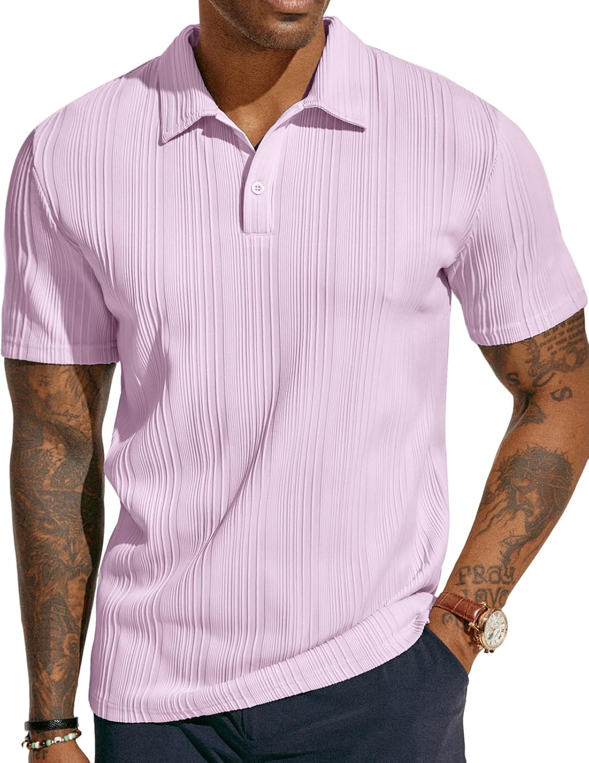 ATLASORA Men's Summer Textured Knit Polo Shirt – Regular Fit, Stretchy & Stylish for Golf or Casual Wear