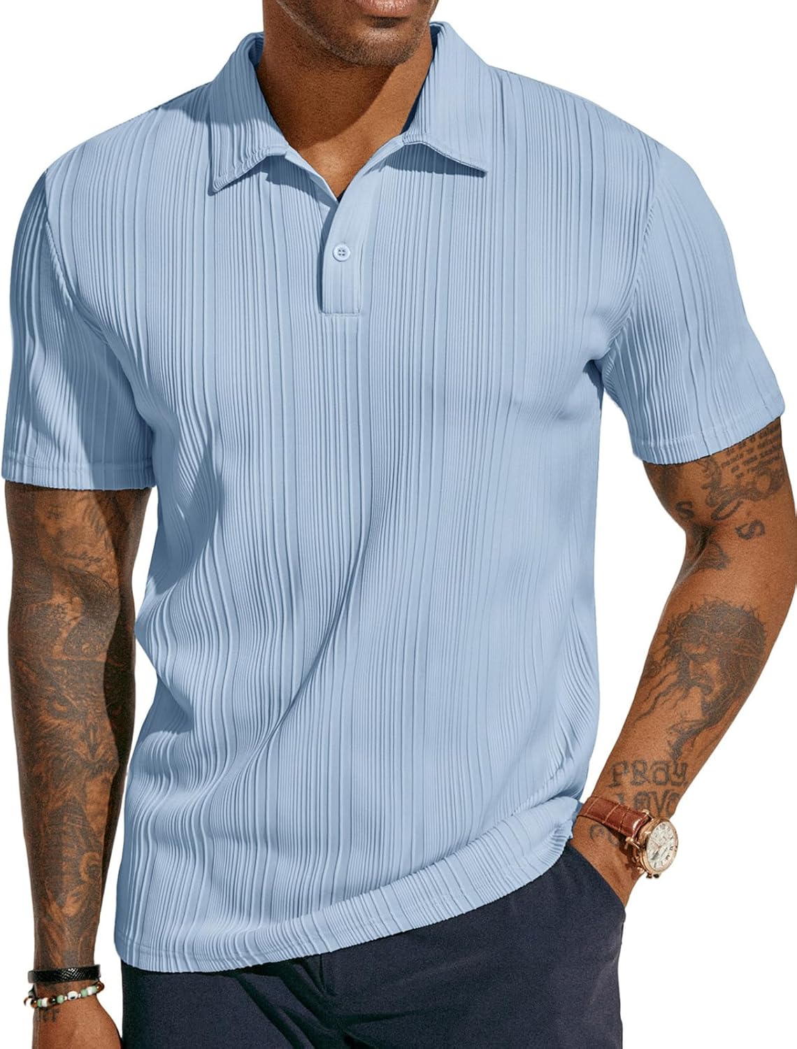 ATLASORA Men's Summer Textured Knit Polo Shirt – Regular Fit, Stretchy & Stylish for Golf or Casual Wear