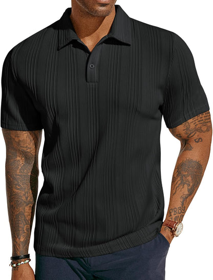 ATLASORA Men's Summer Textured Knit Polo Shirt – Regular Fit, Stretchy & Stylish for Golf or Casual Wear