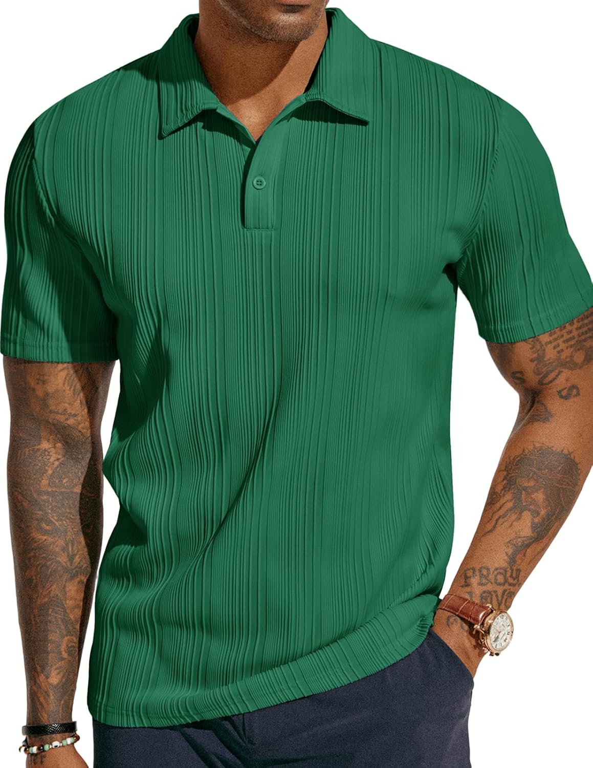 ATLASORA Men's Summer Textured Knit Polo Shirt – Regular Fit, Stretchy & Stylish for Golf or Casual Wear