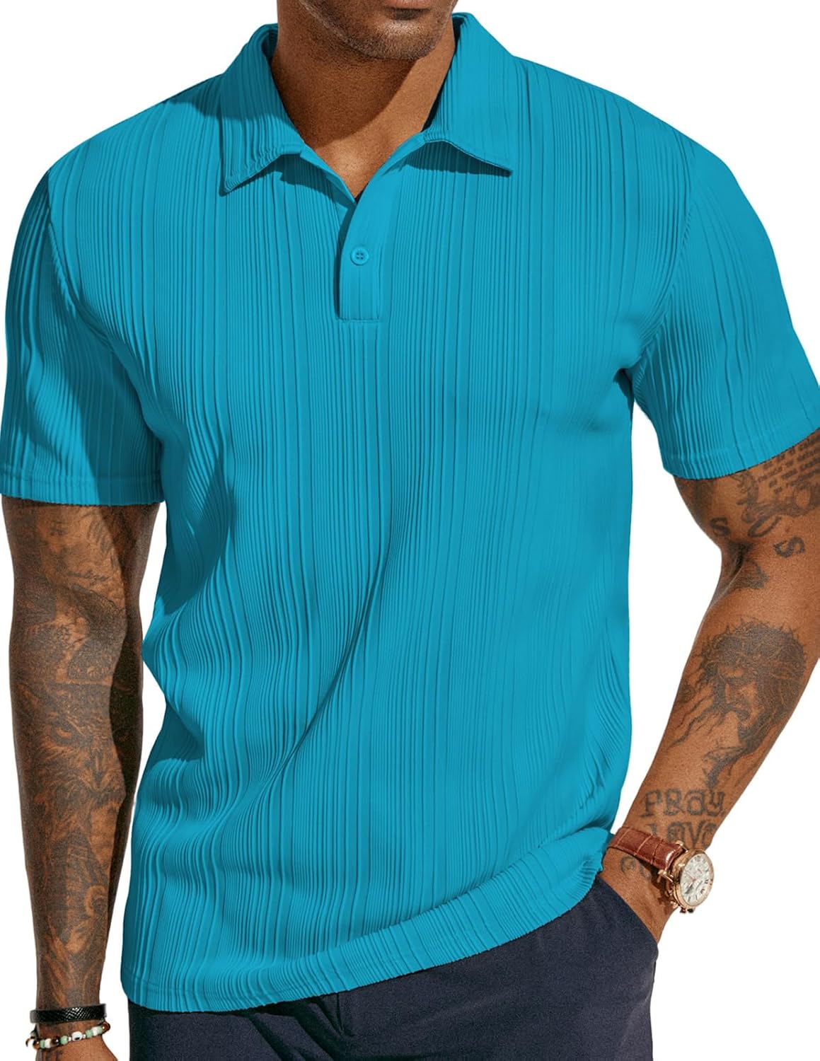 ATLASORA Men's Summer Textured Knit Polo Shirt – Regular Fit, Stretchy & Stylish for Golf or Casual Wear