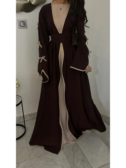 2025 Bow Abaya Dress – Elegant Women’s Cardigan Kaftan | Moroccan Dubai Style Modest Party Wear Jalabiya Robe