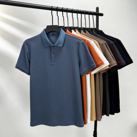 Men’s 100% Cotton Polo Shirt – Summer Casual Short Sleeve, Breathable Lapel Tee, Ideal for Golf and Sports