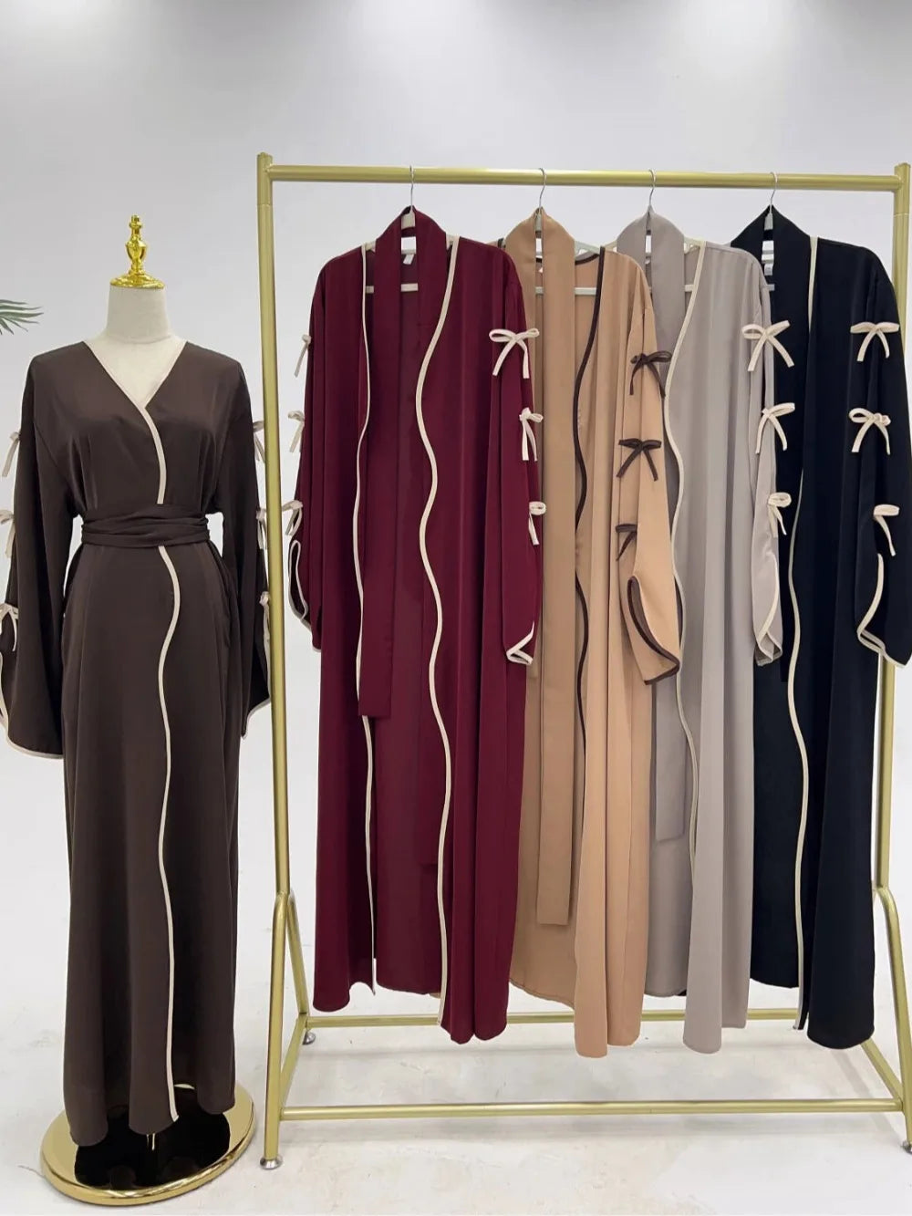 2025 Bow Abaya Dress – Elegant Women’s Cardigan Kaftan | Moroccan Dubai Style Modest Party Wear Jalabiya Robe