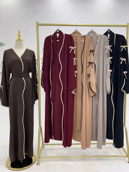 2025 Bow Abaya Dress – Elegant Women’s Cardigan Kaftan | Moroccan Dubai Style Modest Party Wear Jalabiya Robe