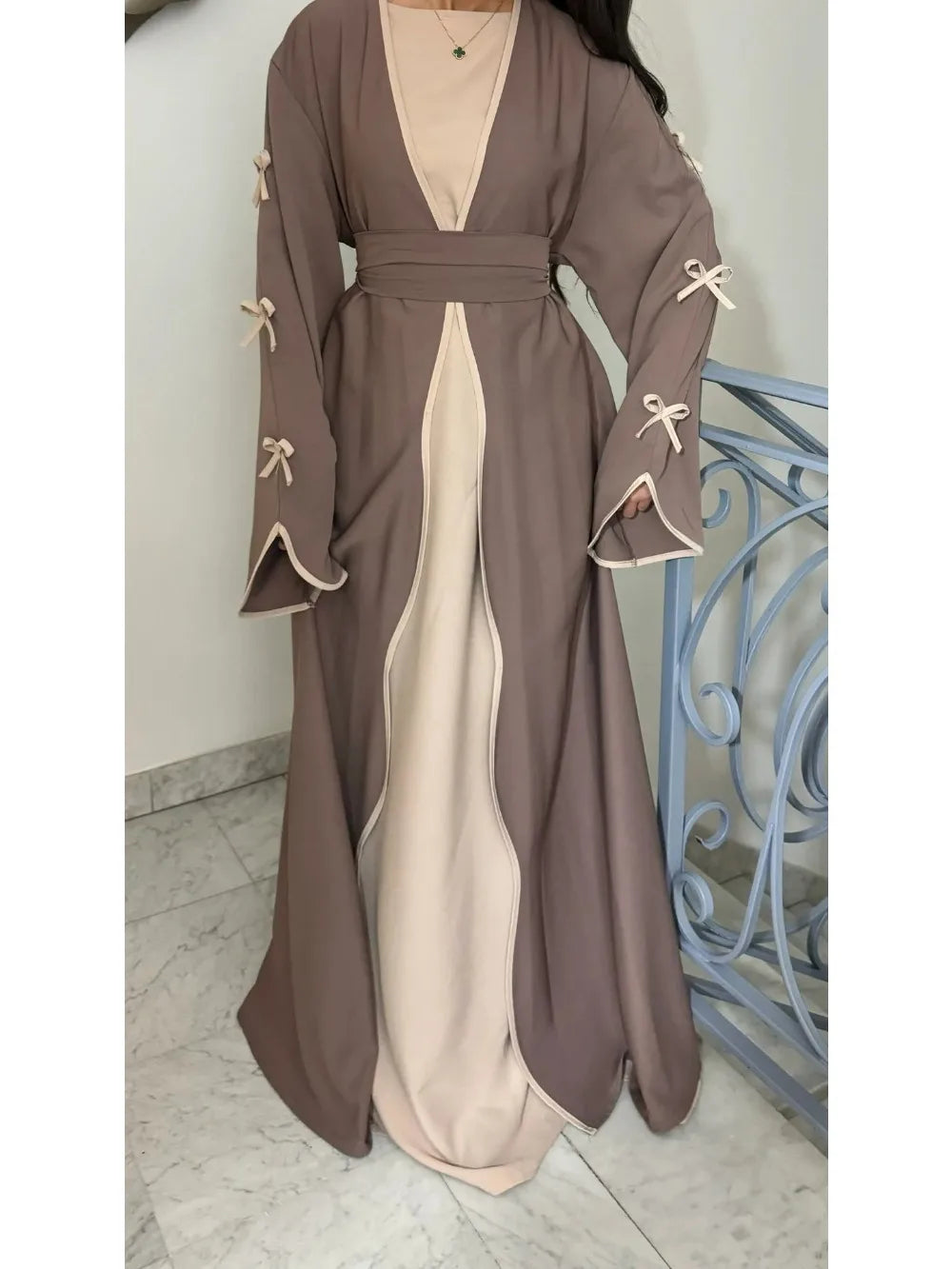 2025 Bow Abaya Dress – Elegant Women’s Cardigan Kaftan | Moroccan Dubai Style Modest Party Wear Jalabiya Robe
