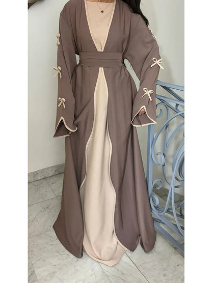 2025 Bow Abaya Dress – Elegant Women’s Cardigan Kaftan | Moroccan Dubai Style Modest Party Wear Jalabiya Robe
