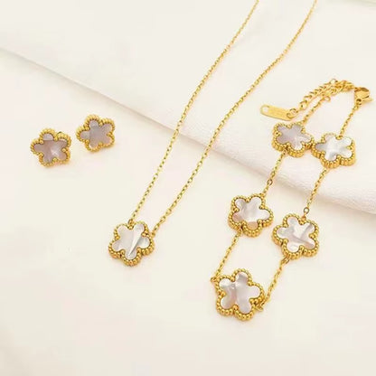 ATLASORA Elegant 3-Piece Stainless Steel Plum Blossom Jewelry Set – Necklace, Bracelet & Earrings